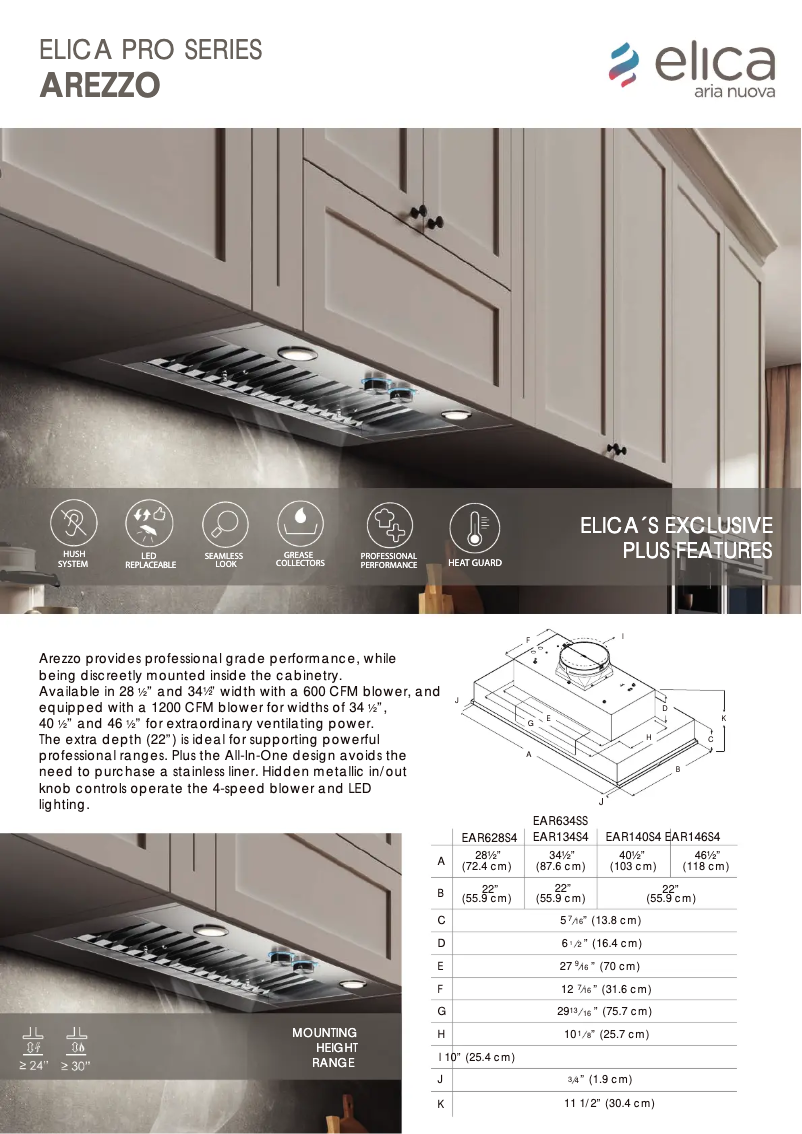 Page 1 de la notice Fiche technique Elica Arezzo EAR140S4