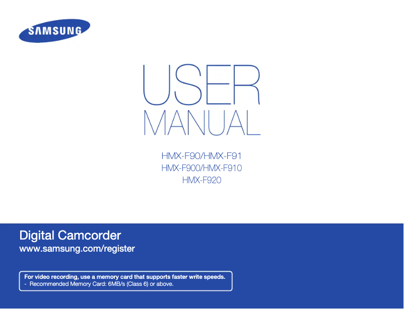 Page 1 de la notice Manuel utilisateur Samsung HMX-F900