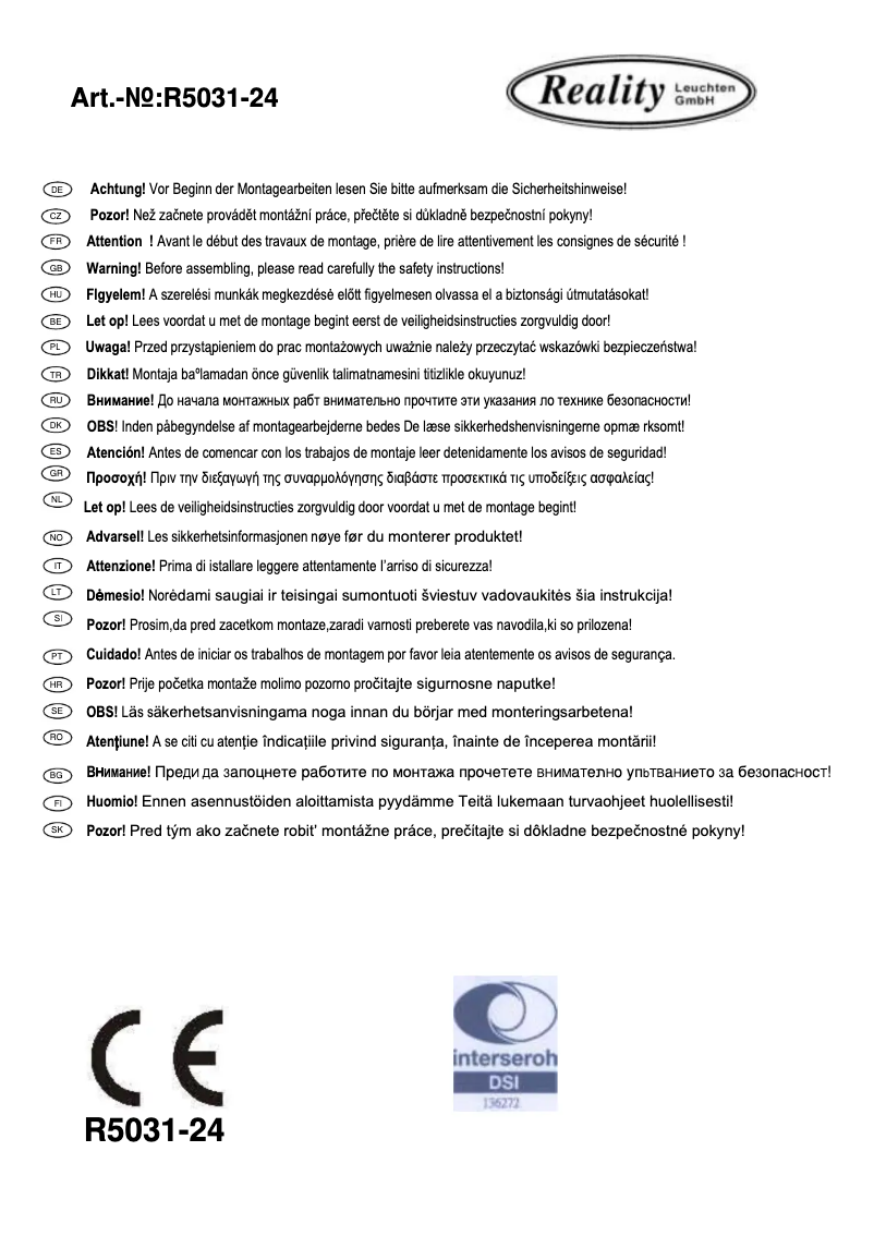 Page 1 de la notice Manuel utilisateur Trio Lighting Dallas 1