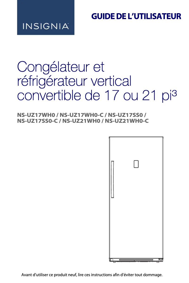Page 1 de la notice Manuel utilisateur Insignia NS-UZ17WH0