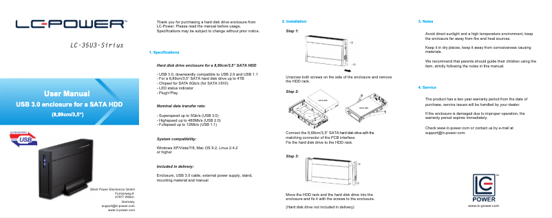 Page n°1 - Manuel utilisateur LC-Power LC-35U3-Sirius