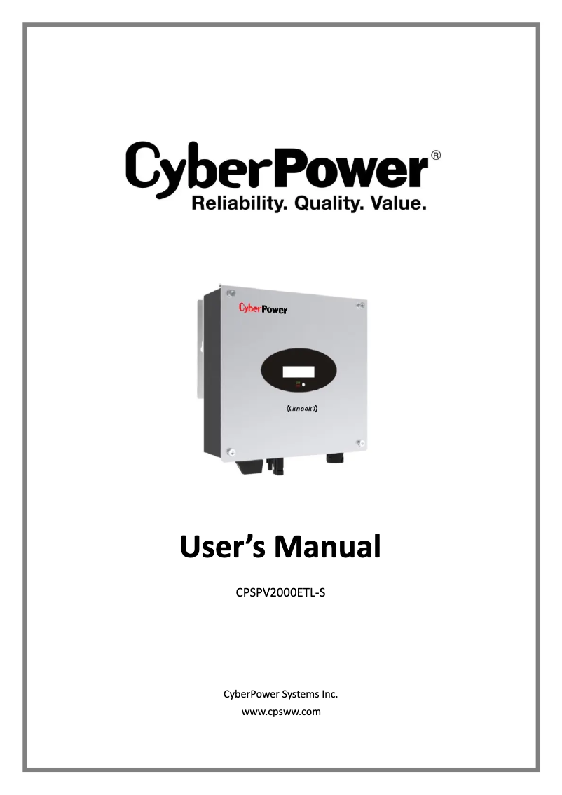 Page 1 de la notice Manuel utilisateur CyberPower CPSPV2000ETL-S