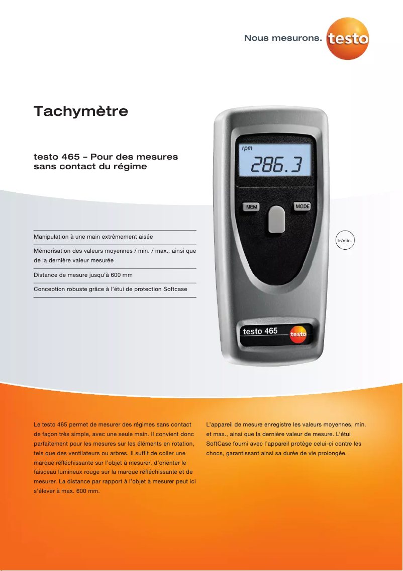 Page 1 de la notice Manuel utilisateur Testo 465