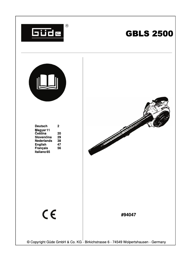 Page 1 de la notice Manuel utilisateur Güde GBLS 2500