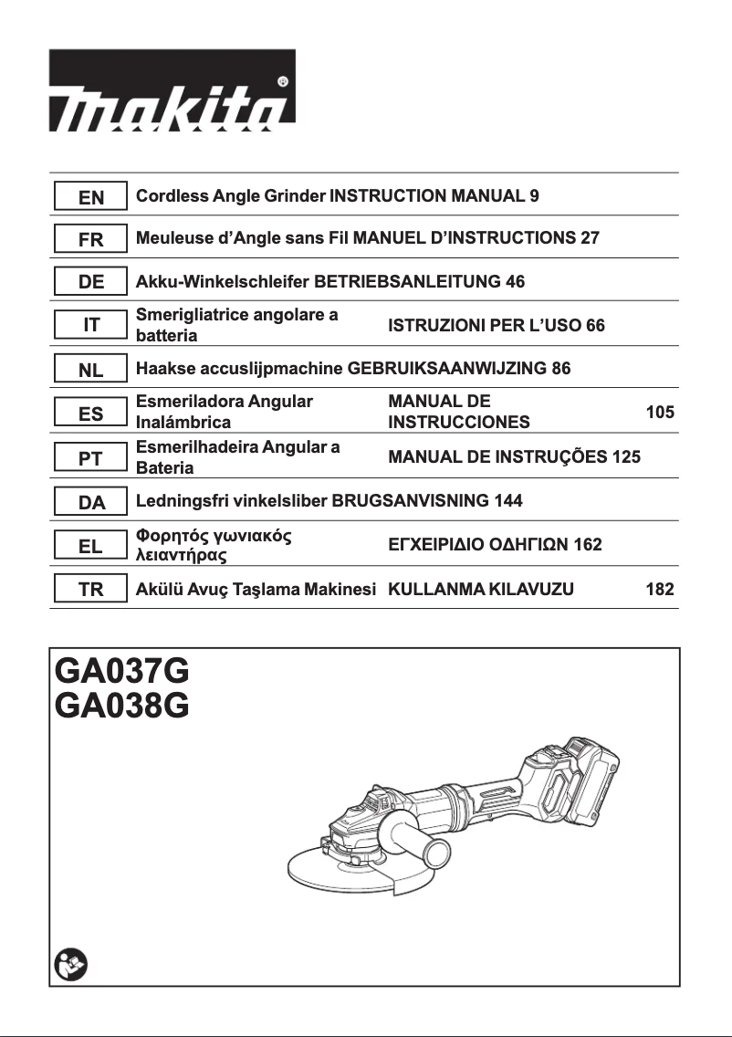 Page 1 de la notice Fiche technique Makita GA038GZ07