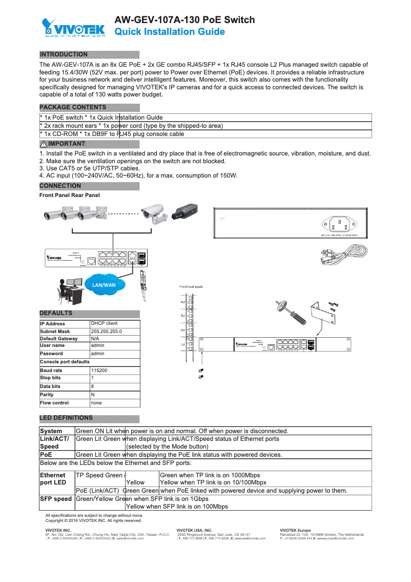 Image de la première page du manuel de l'appareil AW-GEV-107A-130