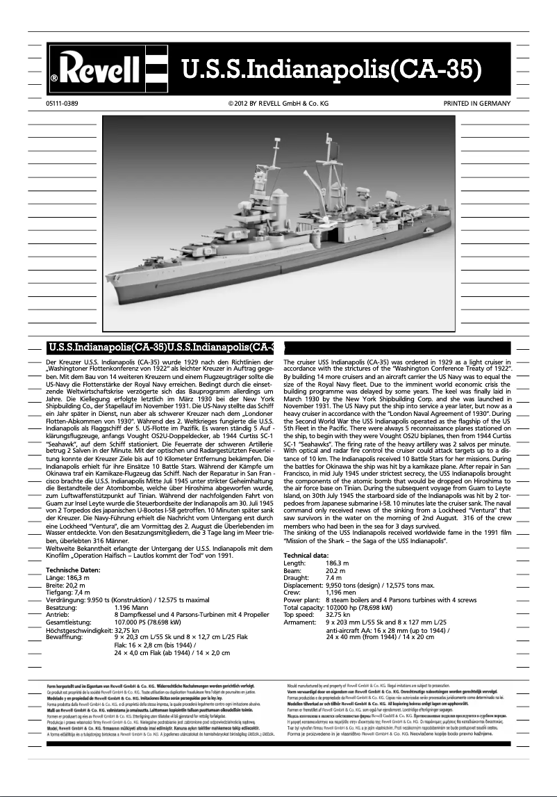 Page n°1 - Manuel utilisateur Revell U.S.S. Indianapolis (CA-35)