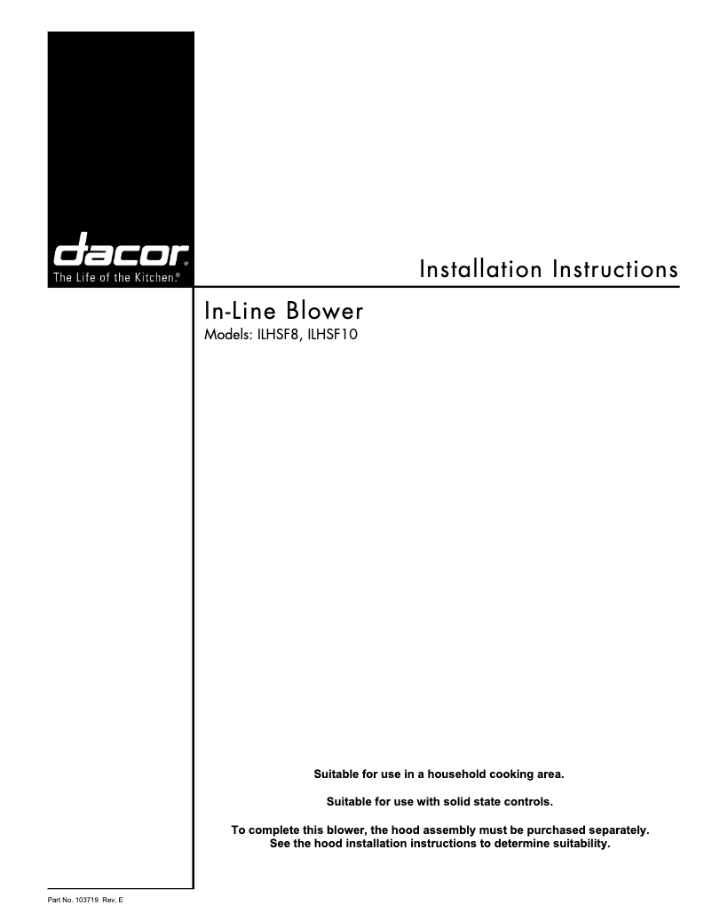 Page 1 de la notice Guide d'installation Dacor ILHSF8