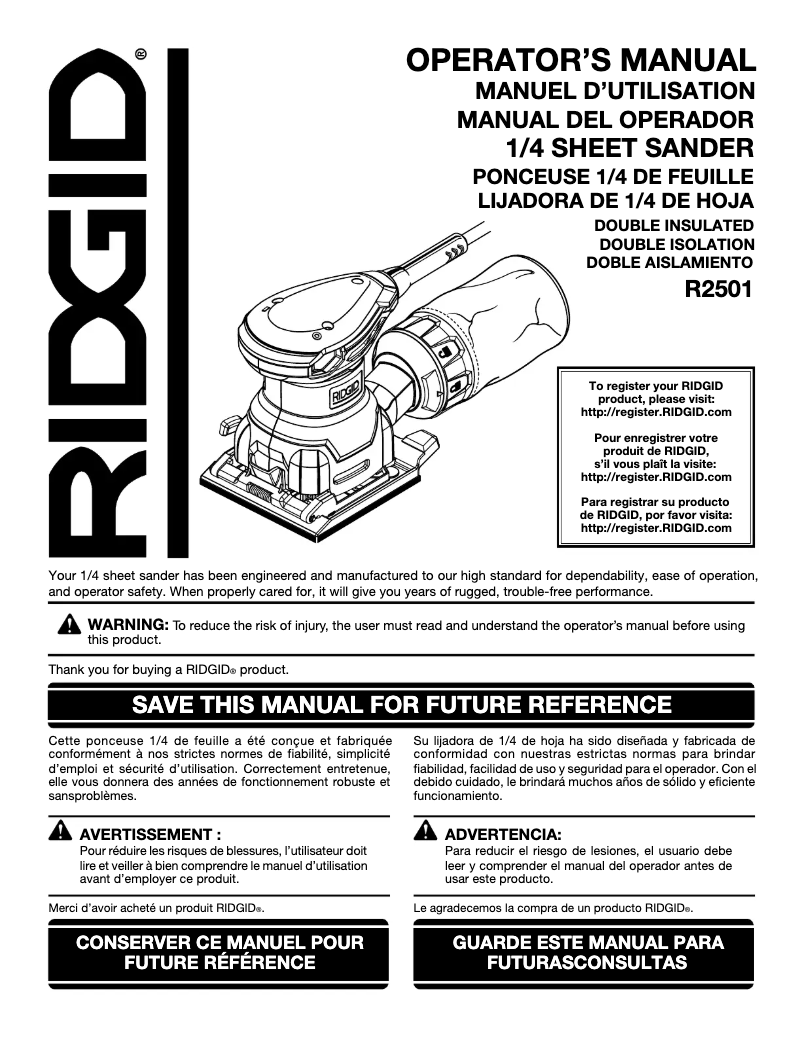 Page n°1 - Manuel utilisateur Ridgid R25011