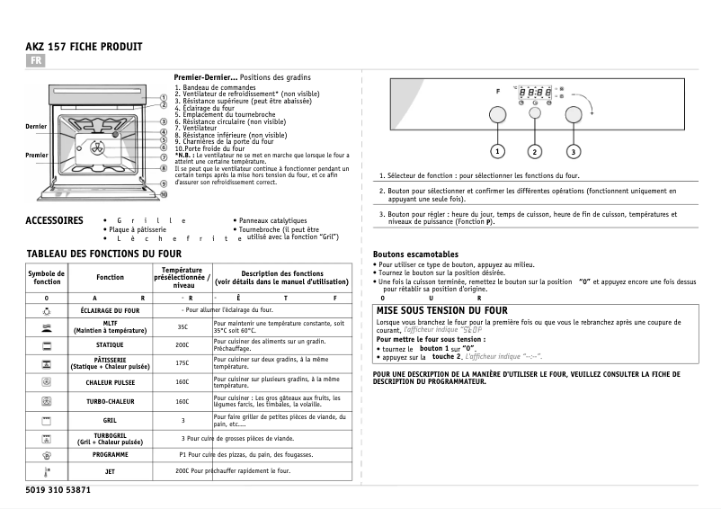 Page 1 de la notice Manuel utilisateur Whirlpool AKZ 157