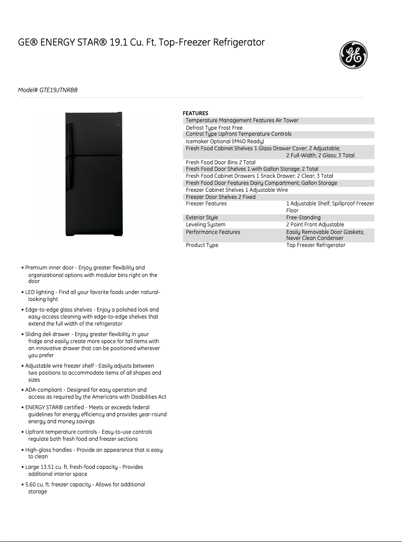 First page image of the manual for GTE19DTNRBB