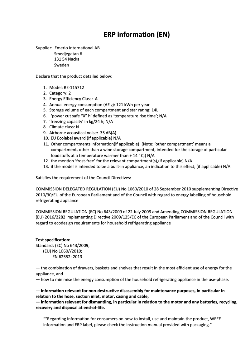 Page n°1 - Fiche technique Emerio RE-115712