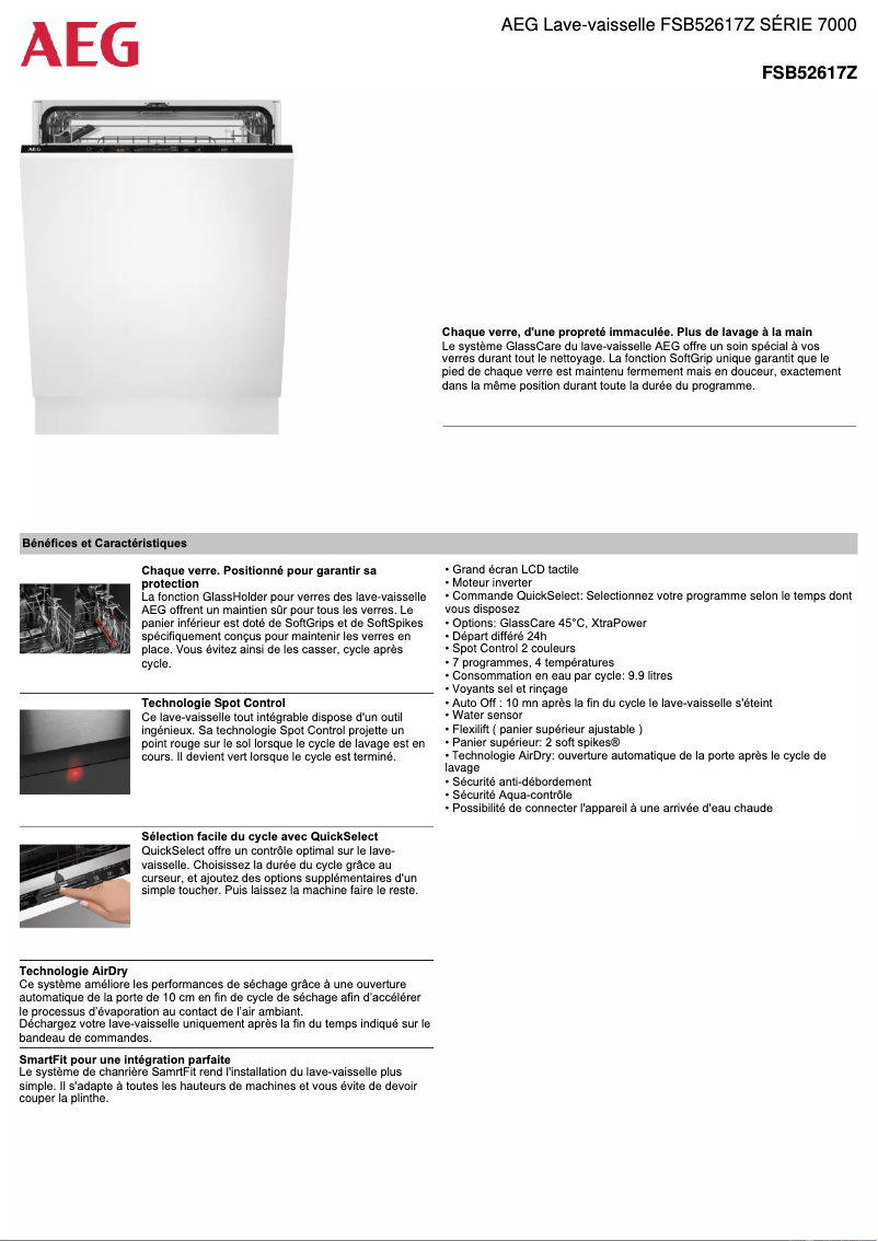 Page 1 de la notice Fiche technique AEG FSB52617Z