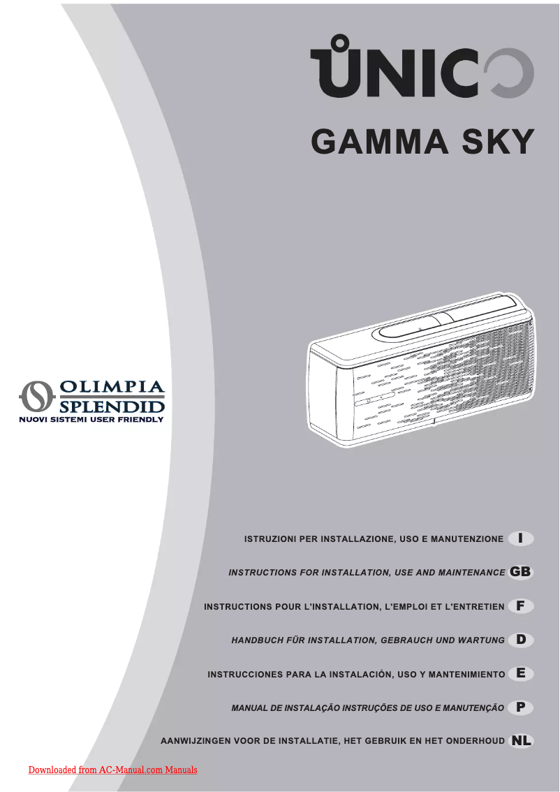 Page 1 of the manual User Manual Olimpia Splendid Unico Gamma Sky