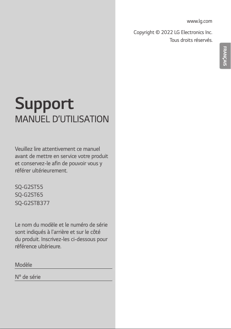 Page 1 de la notice Manuel utilisateur LG SQ-G2ST8377