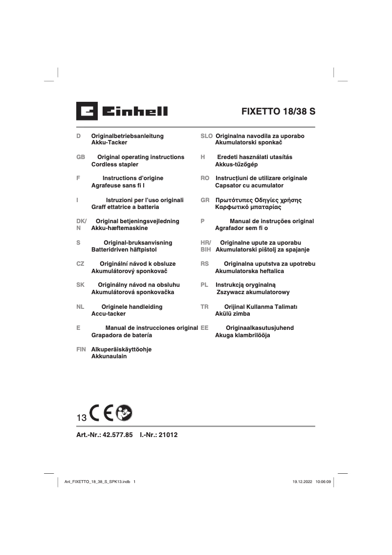 Page n°1 - Manuel utilisateur Einhell FIXETTO 18/38 S