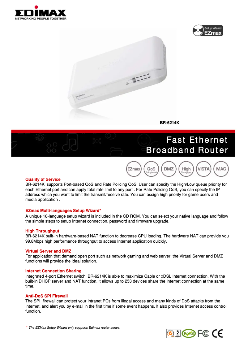 Page 1 de la notice Fiche technique Edimax BR-6214K