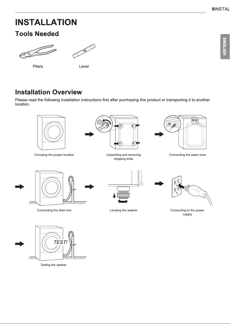 Page 1 de la notice Guide d'installation LG WM3700HWA