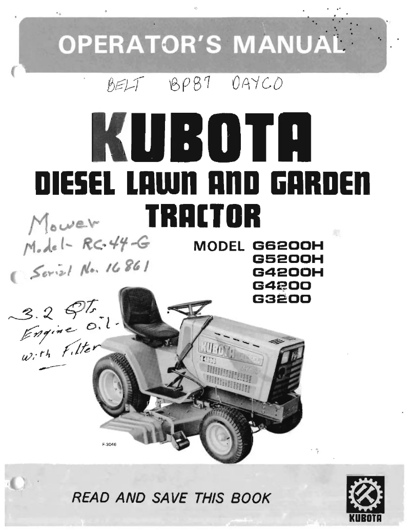 Page 1 de la notice Manuel utilisateur Kubota G3200