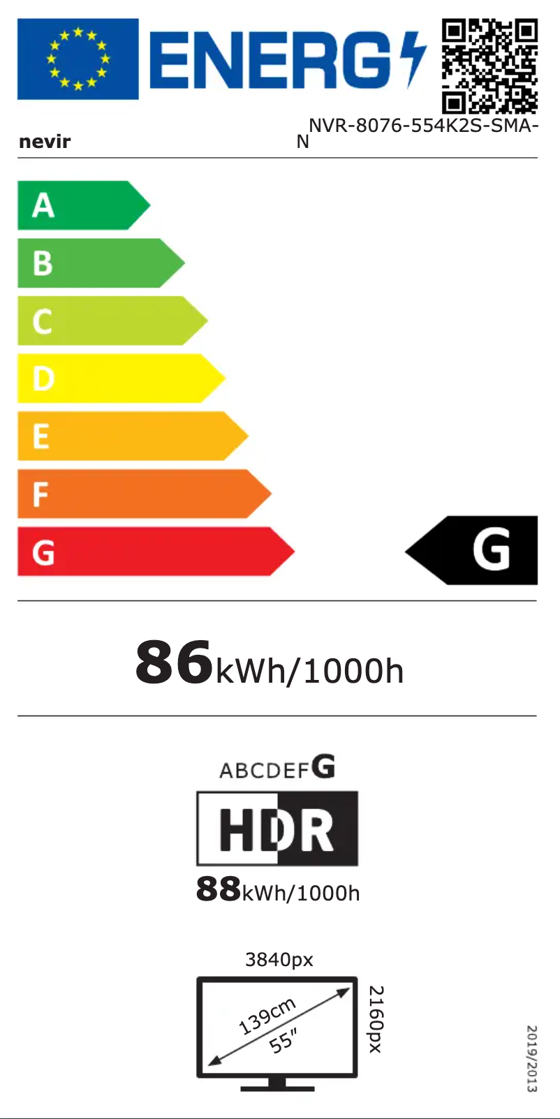Page 1 de la notice Label énergétique Nevir NVR-8076-554K2S-SMA-N TV
