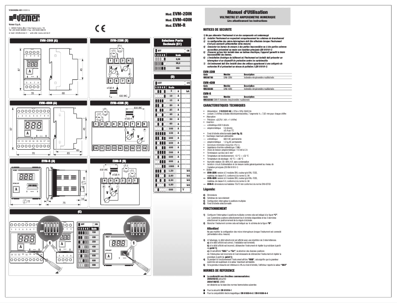 Page 1 de la notice Manuel utilisateur Vemer EVM-2DIN