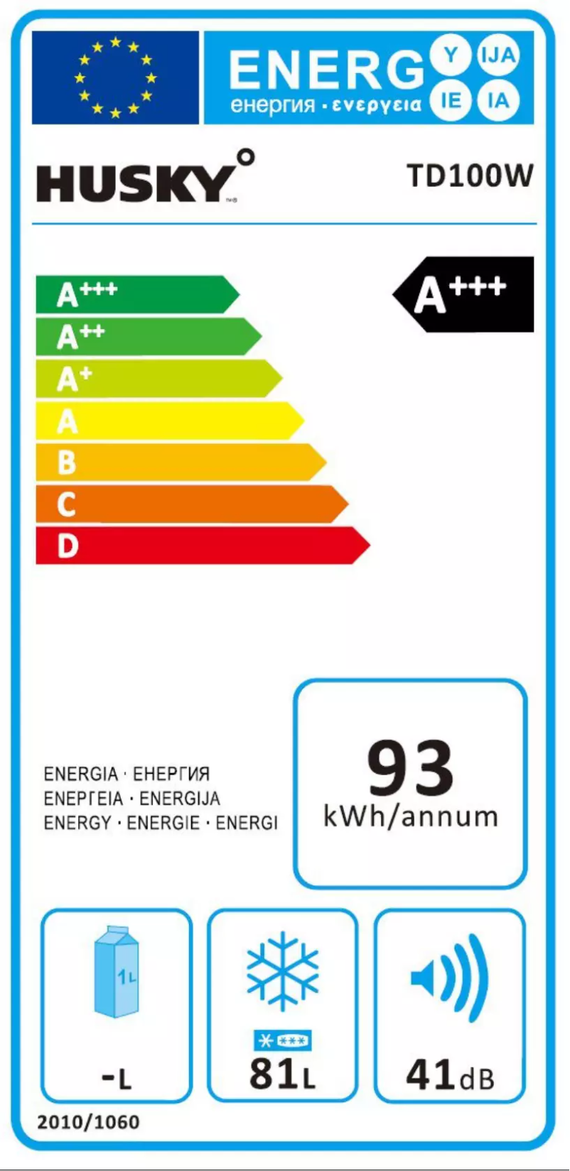 Page 1 de la notice Label énergétique Husky TD100W