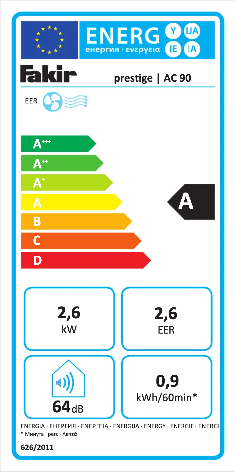 Page 1 de la notice Label énergétique Fakir Prestige AC 90
