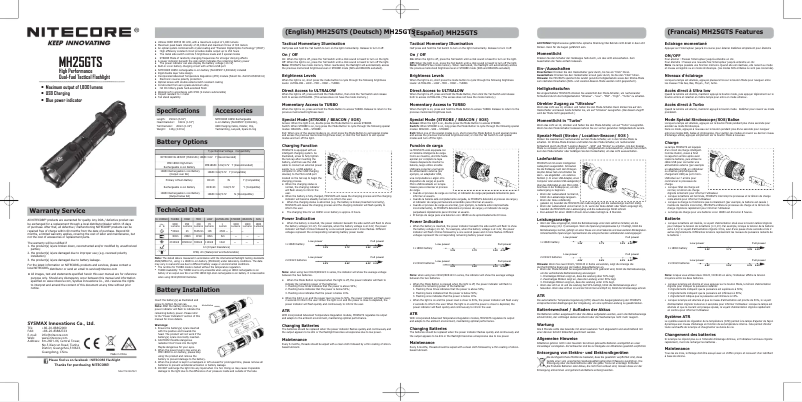 Página 1 del manual Manual de usuario Nitecore MH25GTS