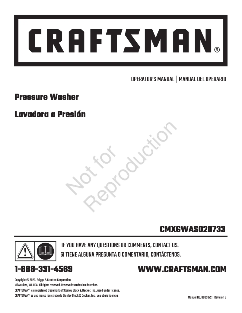 Page n°1 - Manuel utilisateur Craftsman CMXGWAS020733