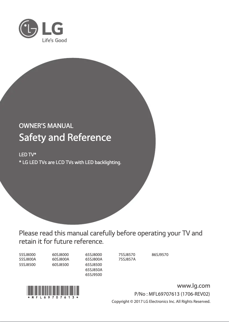 Page 1 de la notice Manuel utilisateur LG 75SJ8570