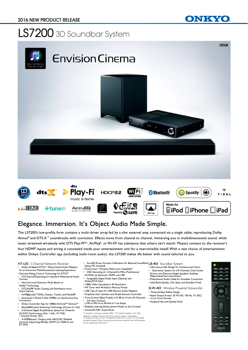 Page 1 de la notice Fiche technique Onkyo LS7200