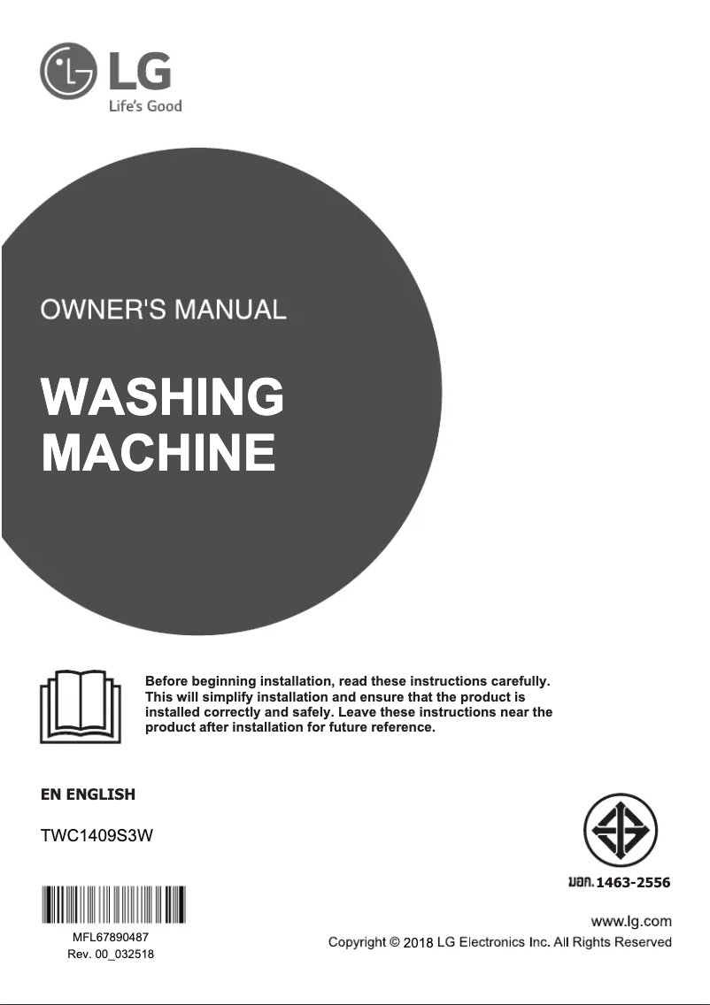 Page 1 de la notice Manuel utilisateur LG TWC1409S3W