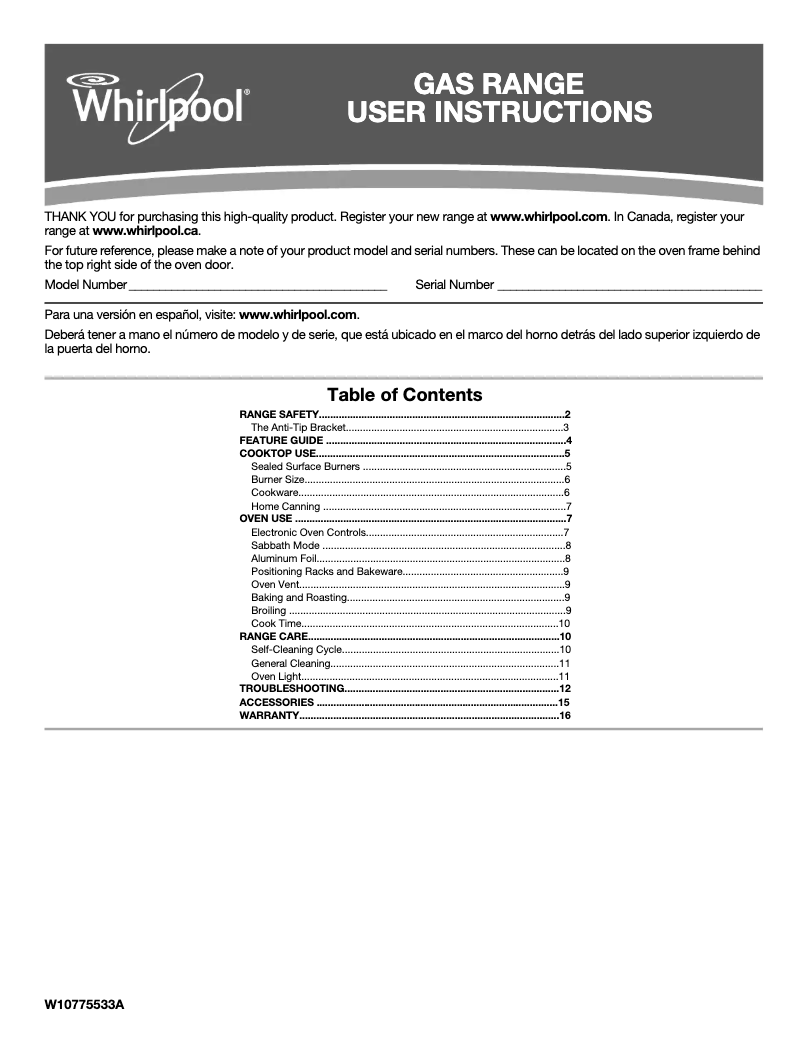 Imagen de la primera página del manual del dispositivo WFG515S0ES