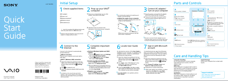Page n°1 - Guide d'installation Sony Vaio Tab 21 SVT21218CXB