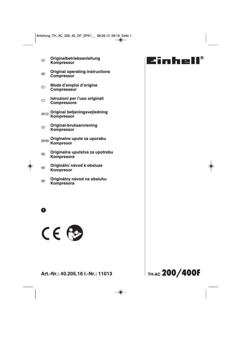 Page 1 de la notice Mode d'emploi Einhell TH-AC 200/40 OF