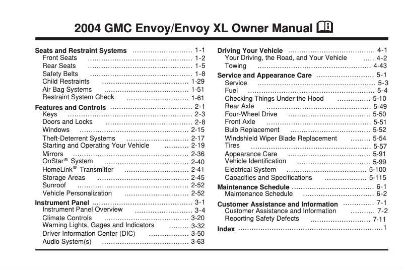 Image de la première page du manuel de l'appareil Envoy XUV (2004)