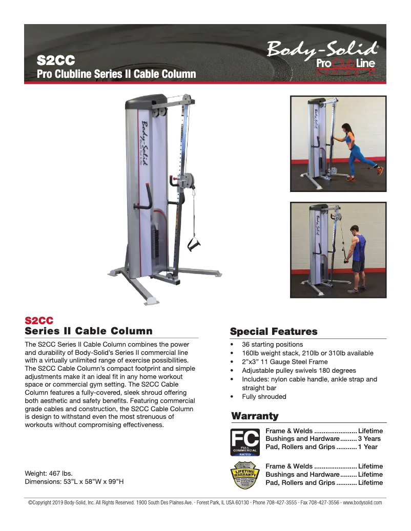 Page 1 de la notice Fiche technique Body-Solid S2CC