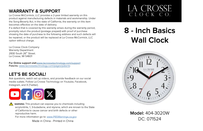 Page 1 de la notice Manuel utilisateur La Crosse Technology 404-3020W