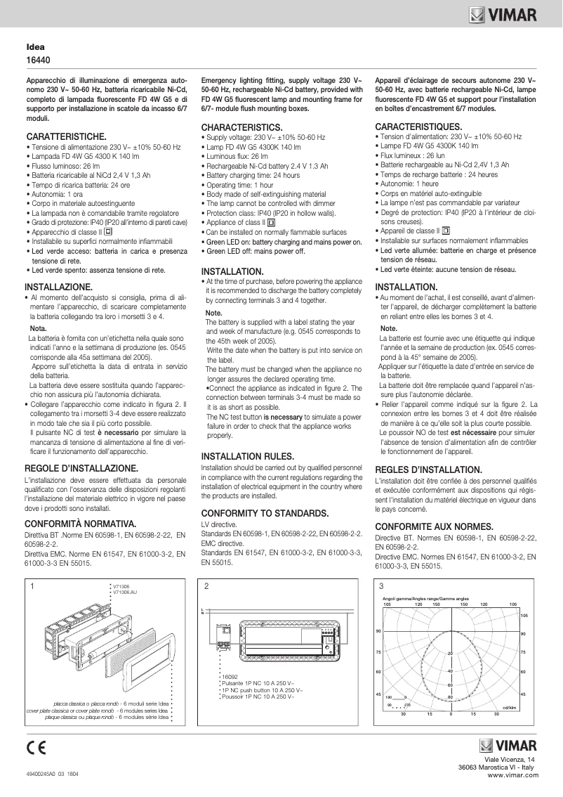 Page 1 de la notice Manuel utilisateur Vimar 16440