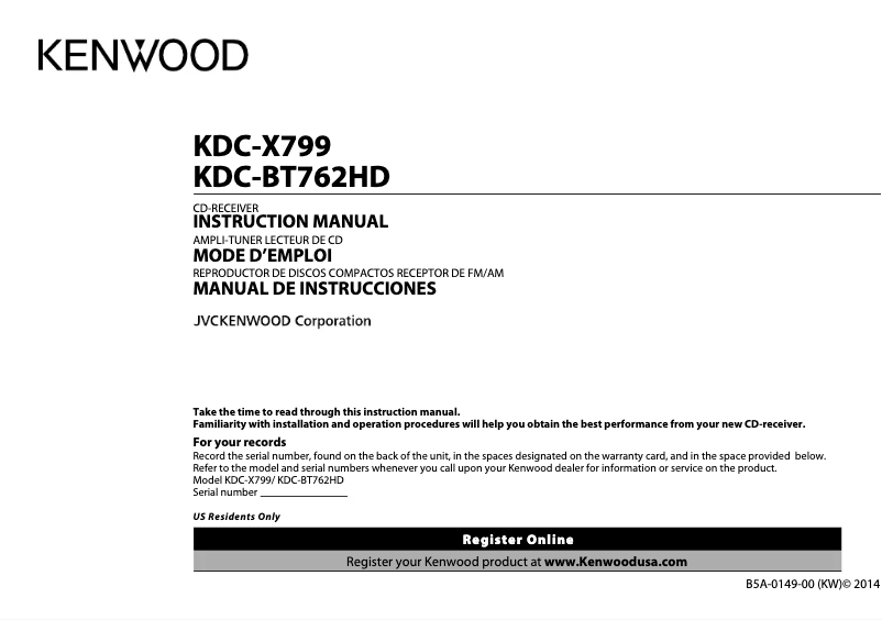 Página 1 del manual Manual de usuario Kenwood KDC-BT762HD
