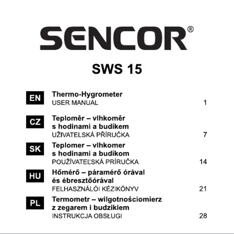 Page n°1 - Manuel utilisateur Sencor SWS 15 B
