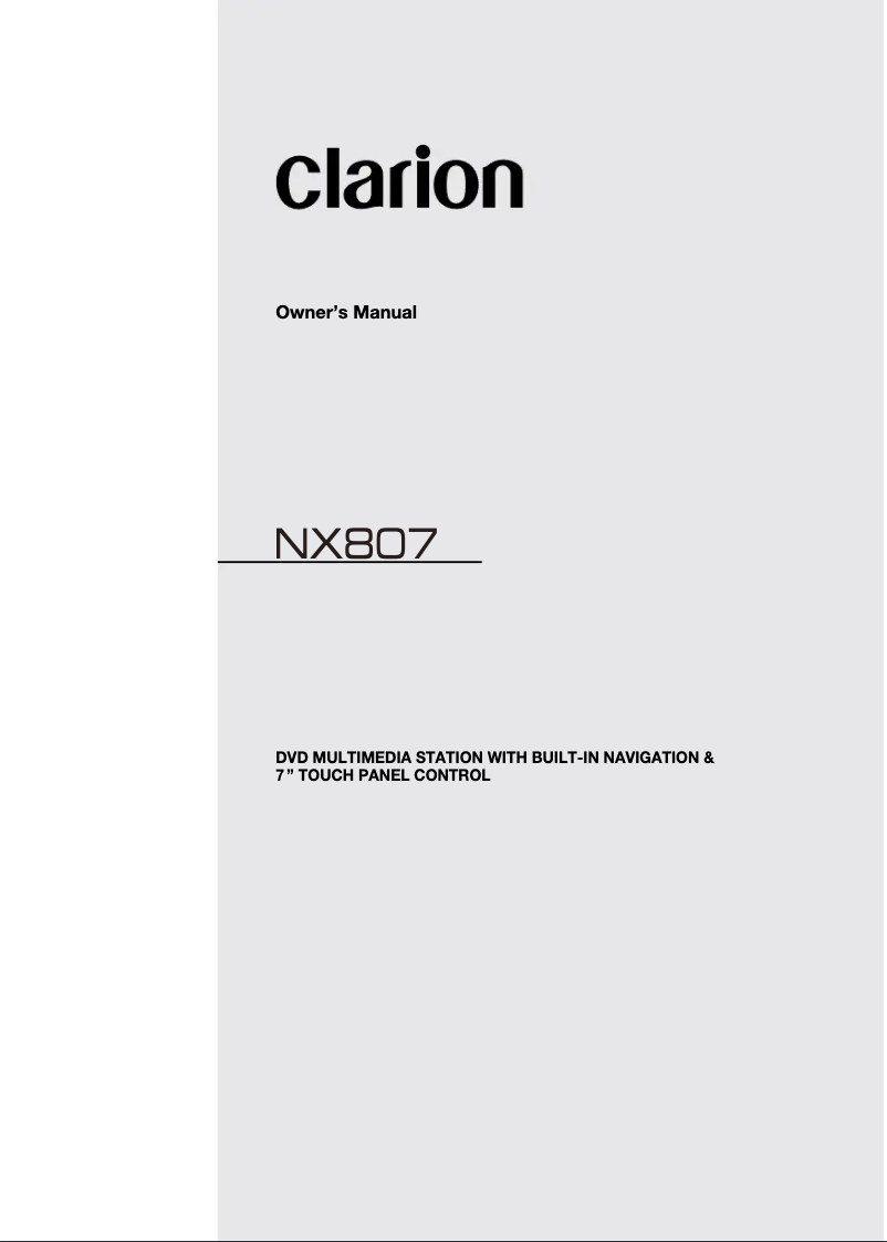 Page n°1 - Manuel utilisateur Clarion NX807E