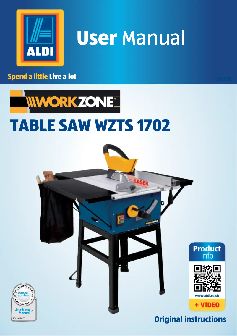 Page n°1 - Manuel utilisateur Workzone WZTS 1702