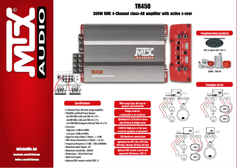 Page 1 de la notice Fiche technique MTX Audio TR450