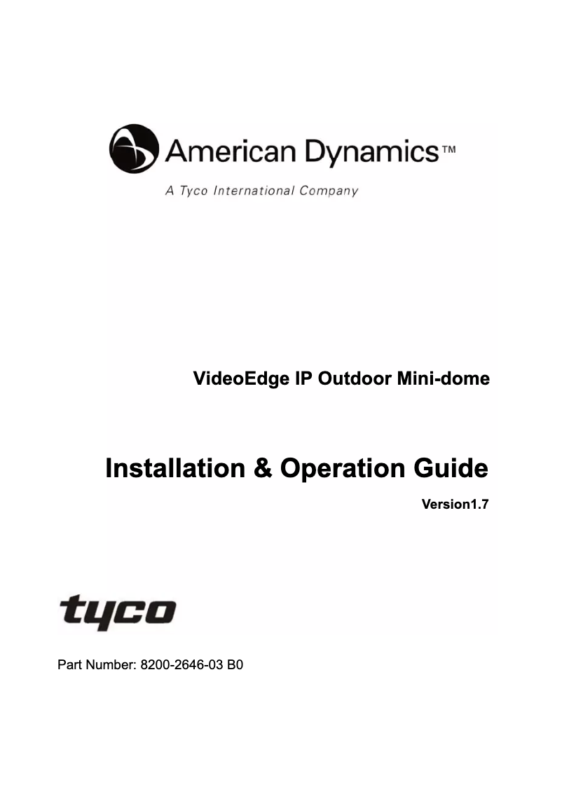 Page n°1 - Manuel utilisateur American Dynamics VideoEdge ADCIPE3312