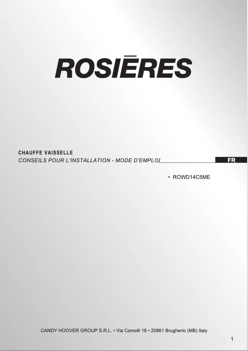 Page 1 de la notice Manuel utilisateur Rosieres ROWD14C5ME