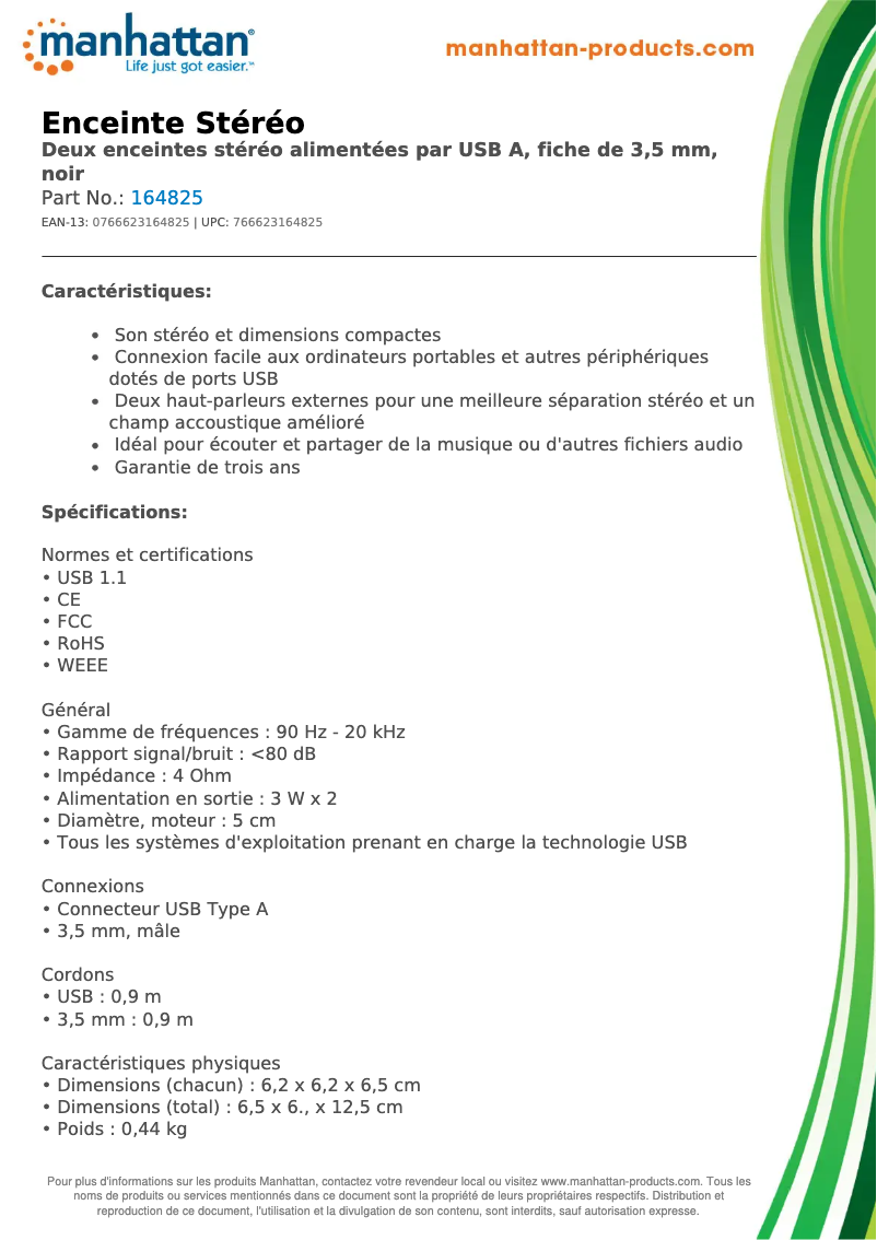 Page 1 de la notice Fiche technique Manhattan 164825