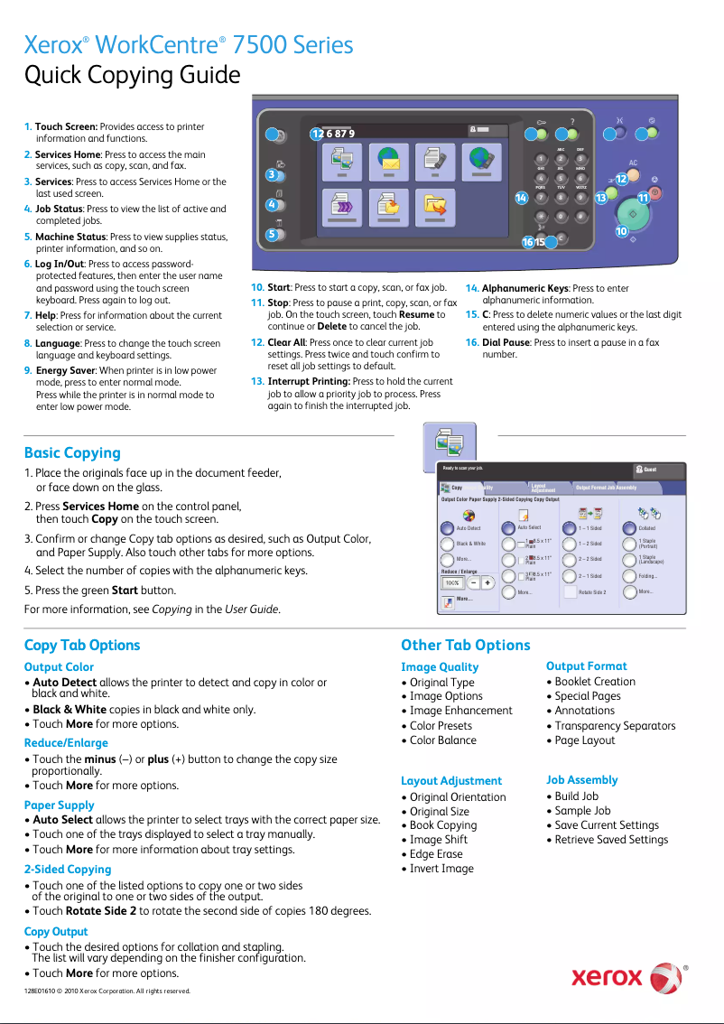 Page n°1 - Guide de démarrage rapide Xerox WorkCentre 7545