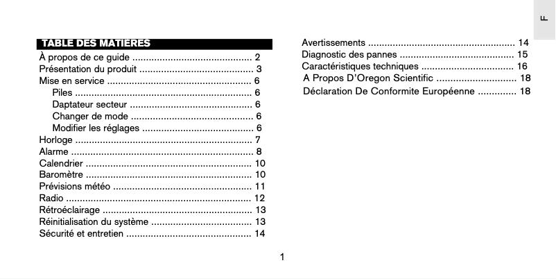 Page 1 de la notice Manuel utilisateur Oregon Scientific PSS03