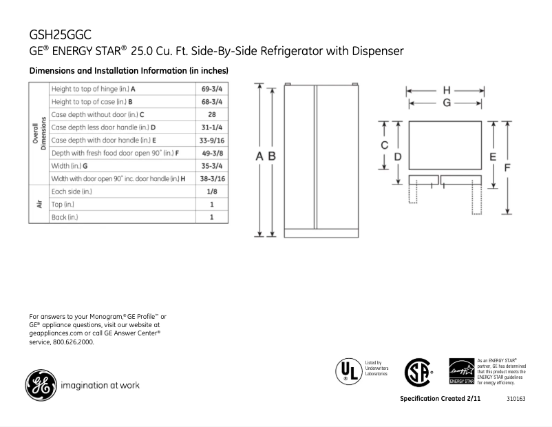 Image de la première page du manuel de l'appareil GSH25GGCBB